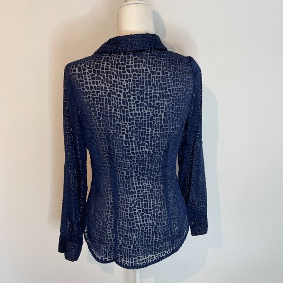 Ann Taylor Navy Sheer Button Down Shirt size 2P - Picture 2 of 4